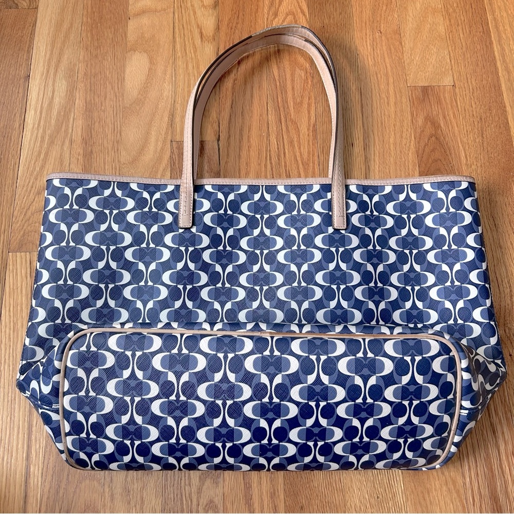 Coach Blue White Beige Signature Tote Bag Park Metro Dream C Logo F25673 - Picture 4 of 14